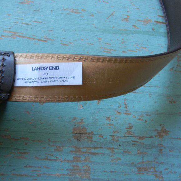 Lands End Belt Men's 40  Brown Leather Preppy Casual Dress OFFICE BRASS BUCKLE - Picture 3 of 5